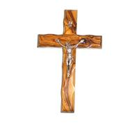 HolyRoses Crucifix mural chrétien en bois d'olivier fabriqué à la main à Bethléem (20 cm)