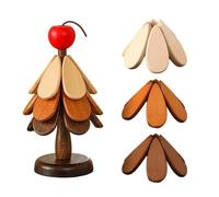 Holz-Untersetzer-Set im Baum-Design, 2026 Weihnachtsbaum-Topfuntersetzer Holz Klappbar, 3 Holzuntersetzer Holz+ 1 Ständer, Küchenzubehör für heiße Töpfe, Pfannen, Schüsseln, Pfannenschoner (Apple)