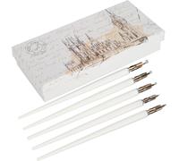 Holzgriff Dip Stift Home Office Kunstmalerei Kalligraphie Brunnen Set Geschenkwhite dünn lang