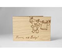Holzgrusskarten Original Glückwunsch zur Geburt - 100% handmade in Österreich, aus Eichenholz gefertigte Geschenkkarte zur Geburt, Grußkarte, Klappkarte, Postkarte, Taufkarte, Baby