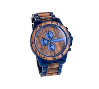 HOLZKERN Gareth Montre pour homme, cadran Zebrawood de 45 mm, bracelet en bois de zèbre et acier inoxydable bleu, mouvement à quartz, Bleu/beige, Moderne