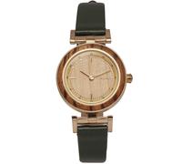HOLZKERN Montre analogique Laura The Boussole Collection en bois de zèbre et acier inoxydable doré - Quartz japonais - Diamètre 28 mm - En cuir vert véritable - Pour femme