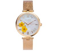 HOLZKERN Montre Femme « Everbloom » Fleur de Prunier Jaune/Couleur Or