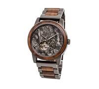 HOLZKERN Montre Homme Automatique Chicago The Skyline Collection - En Véritable Marbre Gris et Bois de Noyer - Mouvement Automatique 42mm Diamètre 22mm Longueur Réglable Brassard Montre-Bracelet pour Homme, Bracelet