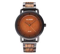 HOLZKERN Montre Solaire Homme Lauri Zebrano/Feuille Marron