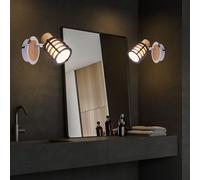 Applique murale applique murale spot lumineux en bois lampe spot mural, spot mobile, maison de campagne métal bois verre satiné, douille E14, LxlxH 14,7x10x12cm, lot de 2