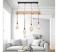 Lampe suspendue en bois pour salle à manger, faisceau lumineux, lampe suspendue en bois, corde de chanvre, naturel, 4x douilles E27, LxlxH 120x10x120cm
