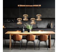 Holzleuchte Lampe Suspendue Salle à Manger 4-Flammig E27 Métal Grille Noir Natur