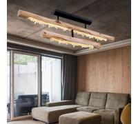 Plafonnier bois lampe de salon rustique plafonnier bois noir, avec décor cristal, 1x LED 30W 1350Lm blanc chaud, L 100 cm