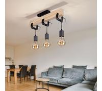 Holzleuchte Plafonnier Suspension 3 à Flammes Bois Métal Naturelles H 39cm