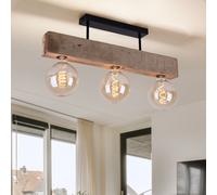 Holzleuchte Plafonnier Suspension 3 à Flammes Métal Bois Noir Nature L 60cm