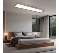 Plafonnier CCT plafonnier chambre lampe en bois de style campagnard, opale marron, LED 36W 2400lm 2700-6500K, LxlxH 120x30x8,5 cm