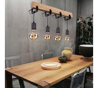 Holzleuchte Suspension Vintage 4 à Flammes Salle à Manger Noir H 120cm