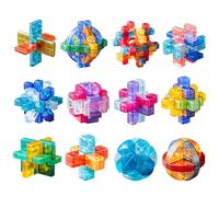 Holzsammlung 12 Pièces Casse-Tête en Plastique Puzzle 3D Jeu de Logique Educatif Jeu de Patience Jigsaw Lock Cube, Intelligence Géométrie Logique Défi Jouet IQ Jeu Réflexion pour Enfants et Adultes