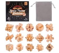 Holzsammlung 15 Pièces Casse Tete Bois, Jeux Casse Tête, 3D IQ Puzzle Mini Casse-tête en Bois, Esprit Test Jeu Educatif Intellectuel Logic Jouet Classique Cadeau pour Adulte Adolescent Enfant, 4.5cm