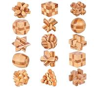 Holzsammlung 15 Pièces Casse Tete Bois, Jeux Casse Tête, 3D IQ Puzzle Mini Casse-tête en Bois, Esprit Test Jeu Educatif Intellectuel Logic Jouet Classique Cadeau pour Adulte et Enfant, 4.5cm