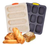 Holzsammlung 2 Pièces Silicone Moulle à Baguette, Moule Perforé Antiadhésif, Plateau à Baguette 4 Grilles, Mini Baguette Plaque à Pâtisserie 9 Grilles, Moule à Pain en Maille Souple Réutilisable