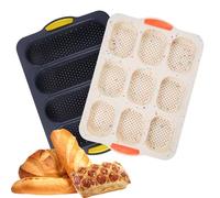 Holzsammlung 2 Pièces Silicone Moulle à Baguette, Moule Perforé Antiadhésif, Plateau à Baguette 4 Grilles, Mini Baguette Plaque à Pâtisserie 9 Grilles, Moule à Pain en Maille Souple Réutilisable