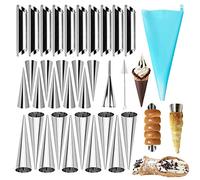Holzsammlung 30 Pièces Moule à Cannoli et Croissant, Cornet Pâtisserie en Acier Inoxydable pour Feuilletés et Gâteau Glacé