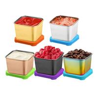 Holzsammlung 5 Pièces Récipient à Vinaigrette Tasses à Sauce en acier inoxydable avec couvercle silicone alimentaire, 200ML Petit Récipient à Sauce Tasses à Sauce, Meal Prep Containers Réutilisables