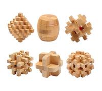 Holzsammlung 6 Pièces 3D Puzzle Casse Tête en Bois, Jeu Casse Tête, Jouets d'intelligence éducative, IQ Test Disentanglement Puzzles,Jouets pour des Enfants et des Adolescents#E