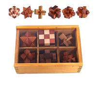 Holzsammlung 6 Pièces Casse Tete Bois, Jeux Casse Tête, 3D IQ Puzzle Mini Casse-tête en Bois, Esprit Test Jeu Educatif Intellectuel Logic Jouet Classique Cadeau pour Adulte et Enfant, 4.5cm
