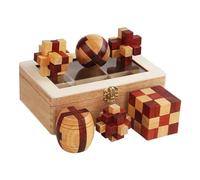 Holzsammlung 6 Pièces Casse-Tête en Bois Puzzle 3D de Logique Educatif - Jeu de Patience Jigsaw Lock Cube, Intelligence Géométrie Défi Jouet IQ pour Enfants et Adultes