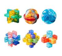Holzsammlung 6 Pièces Casse-Tête en Plastique Puzzle 3D Jeu de Logique Educatif Jeu de Patience Jigsaw Lock Cube, Intelligence Géométrie Logique Défi Jouet IQ Jeu Réflexion pour Enfants et Adultes