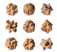 Holzsammlung 9 Pièces 3D Puzzle Casse Tête en Bois, Jeu Casse Tête, Jouets d'intelligence éducative, IQ Test Disentanglement Puzzles,Jouets pour des Enfants et des Adolescents#B