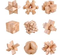 Holzsammlung 9 Pièces 3D Puzzle Casse Tête en Bois, Jeu Casse Tête, Jouets d'intelligence éducative, IQ Test Disentanglement Puzzles,Jouets pour des Enfants et des Adolescents#A