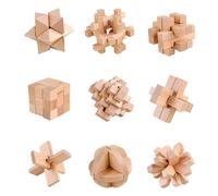Holzsammlung 9 Pièces Casse-Tête en Bois Puzzle 3D Jeu de Logique Educatif Jeu de Patience Jigsaw Lock Cube, Intelligence Géométrie Logique Défi Jouet IQ Jeu de Réflexion pour Enfants et Adultes