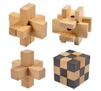 Holzsammlung Casse-tête en bois - Jeu de 4 jouets de jeu d'esprit de test de QI - Puzzle géométrique logique 3D - Blocs de construction éducatifs pour enfants et adultes