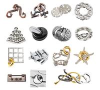 Holzsammlung Casse-tête en Métal Set 15 Pièces,Jouet de Puzzle en Métal,Jouets d'intelligence éducative,IQ Test Disentanglement Puzzles,Jouets pour des Enfants et des Adolescents- A15