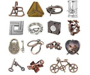 Holzsammlung Casse-tête en Métal Set 15 Pièces,Jouet de Puzzle en Métal,Jouets d'intelligence éducative,IQ Test Disentanglement Puzzles,Jouets pour des Enfants et des Adolescents#01