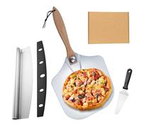 Holzsammlung Ensemble Pelle à Pizza, Pelle a Pizza en Aluminium 30cm (12 Pouces) Avec Poignée en Bois Rotative + Coupe Pizza en Acier Inoxydable + Pelle à Fromage, Pizza Accessoire Convient au Four