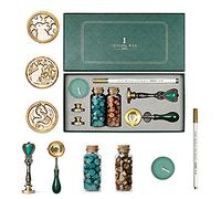 Holzsammlung Kit De Timbre De Sceau De Cire avec Tampon à Cacheter, Cuillère, Stylo Métallique, Bougies à Thé, Perles D'étanchéité, pour Invitations de Mariage