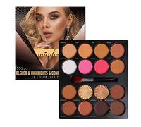 Holzsammlung Kit pour Contouring, 16 Couleurs Palette Poudres Bronzantes Imperméable et Durable, Anti-cernes, Blush, Surligneur avec Brosse Tout en Un Makeup Kit pour Peau Claire À Moyennement Foncée