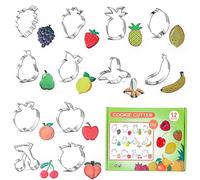 Holzsammlung Lot de 12 Emporte-pièces, Coupe-Biscuits en Acier Inoxydable, Moule à Biscuits pour Découper Pâte, Fruit Dessin Animé Forme Cookie Cutter pour Déco de Gâteau, DIY Pâtisserie, Sandwich