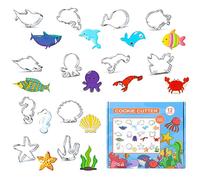 Holzsammlung Lot de 12 Emporte-pièces, Coupe-Biscuits en Acier Inoxydable, Moule à Biscuits pour Découper Pâte, Créatures Aquatiques Dessin Animé Cookie Cutter pour Déco Gâteau, Pâtisserie, Sandwich