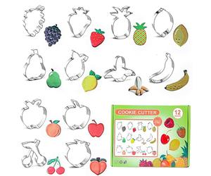 Holzsammlung Lot de 12 Emporte-pièces, Coupe-Biscuits en Acier Inoxydable, Moule à Biscuits pour Découper Pâte, Fruit Dessin Animé Forme Cookie Cutter pour Déco de Gâteau, DIY Pâtisserie, Sandwich
