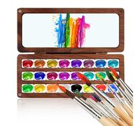 Holzsammlung Palette de Peinture Portable, Mini Support de Peinture Aquarelle Vide en Bois, Boîte de Palette de Rangement de 24 Puits pour Gouache, Acrylique, Huile avec 24 Grilles, 17 x 7 x 1.8 cm