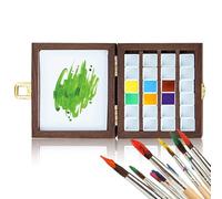 Holzsammlung Palette de Peinture Portable, Mini Support de Peinture Aquarelle Vide en Bois, Boîte de Palette de Rangement de 24 Puits pour Gouache, Acrylique, Huile avec 24 Grilles, 12 x 10.5 x 3 cm