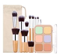 Holzsammlung Professional Correcteur de Teint, 6 Couleurs Palette Anti Cernes + 11 Pinceaux Essentiels pour le Visage, Teintes Faciles à Estomper Cosmétiques Imperméables, Pinceau Contouring Kit