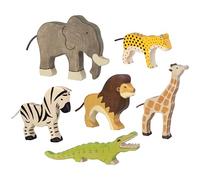 Holztiger 6614 Lot de 6 figurines en bois, crocodile, éléphant, girafe, léopard, zèbre et lion, jouets peints à la main pour enfants, fabriqués en Europe