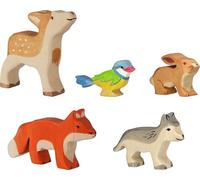Holztiger 80630 Lot de 5 Figurines d'animaux de la forêt pour Enfants - en Bois - Faon, Renard, Lapin, Loup, mésange Bleue, Jouets Peints à la Main pour Enfants - Fabriqué en Europe