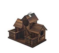 Holzvogelhaus für den Außenbereich mit integrierter Futterstelle und Sitzstangen, aufgehängtes Mehrzimmer-Habitat im Miniaturdorfstil, passend für Bluebird, Spatzen und Kardinäle, Garten-Dekoration