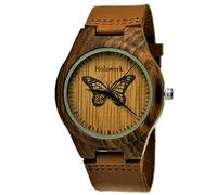 Holzwerk Germany Montre de designer faite à la main pour homme et femme - En bois naturel - Analogique - Classique - Marron - Avec papillon et papillon, Marron., Sangles
