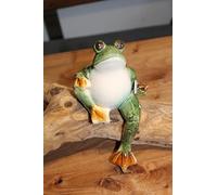 Holzwurm Grenouille décorative en céramique assise - 20 cm - Vert/blanc avec détails orange