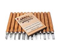 HOLZWURM Set d'outils de sculpture bois 12 pcs. avec instructions (EN), set de couteaux de sculpture idéal pour sculpter le bois, les légumes, les fruits et bien plus encore