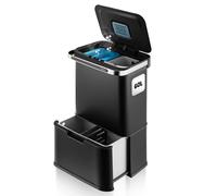 Hom&Com - Poubelle Tri Selectif 3 Bac 60L - Capteur Automatique Cuisine - Ozoniseur, Couvercle Soft-Close & Double Compartiment avec Filtre à Odeur (Noir)